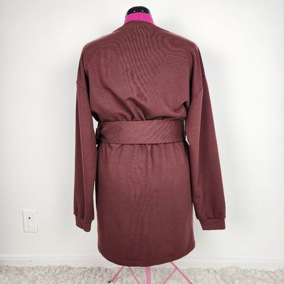 Topshop Brown Cotton Belted Sweatshirt Dress Round Neck Long Sleeve Size 10 - Picture 3 of 11